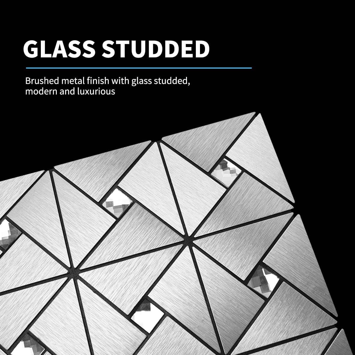 imageArt3d 10Sheet Peel and Stick Backsplash Metal Mosaic Tiles for Kitchen Wall Decor Stick on Aluminum Composite Tiles Stikers Silver Windmill Puzzle Glass Mixed
