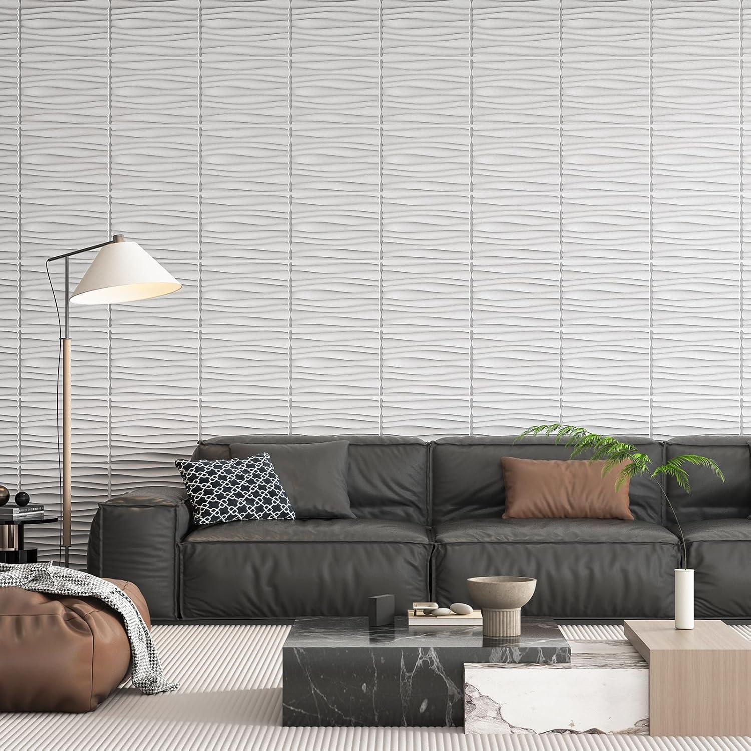 imageArt3d 24Pack 3D Wall Panels for Interior Wall Dcor PVC Wavy Textured Accent Wall Paneling for Living Room Bedroom TV Backdrop Office 157 x 118 Inch  WhiteWhite
