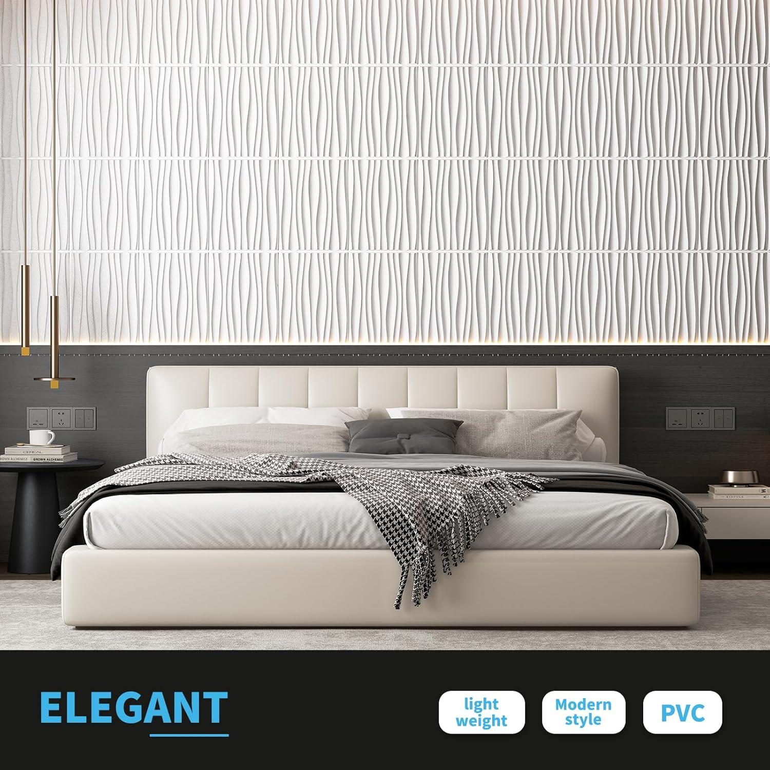 imageArt3d 24Pack 3D Wall Panels for Interior Wall Dcor PVC Wavy Textured Accent Wall Paneling for Living Room Bedroom TV Backdrop Office 157 x 118 Inch  WhiteWhite