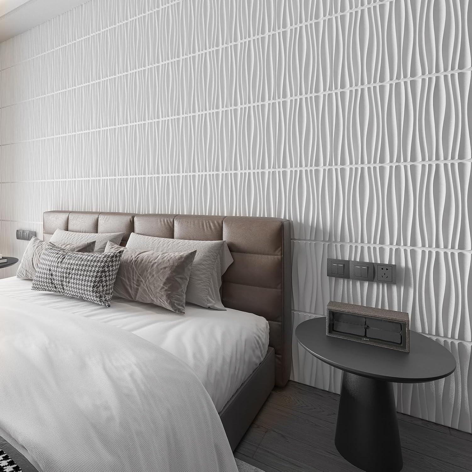 imageArt3d 24Pack 3D Wall Panels for Interior Wall Dcor PVC Wavy Textured Accent Wall Paneling for Living Room Bedroom TV Backdrop Office 157 x 118 Inch  WhiteWhite