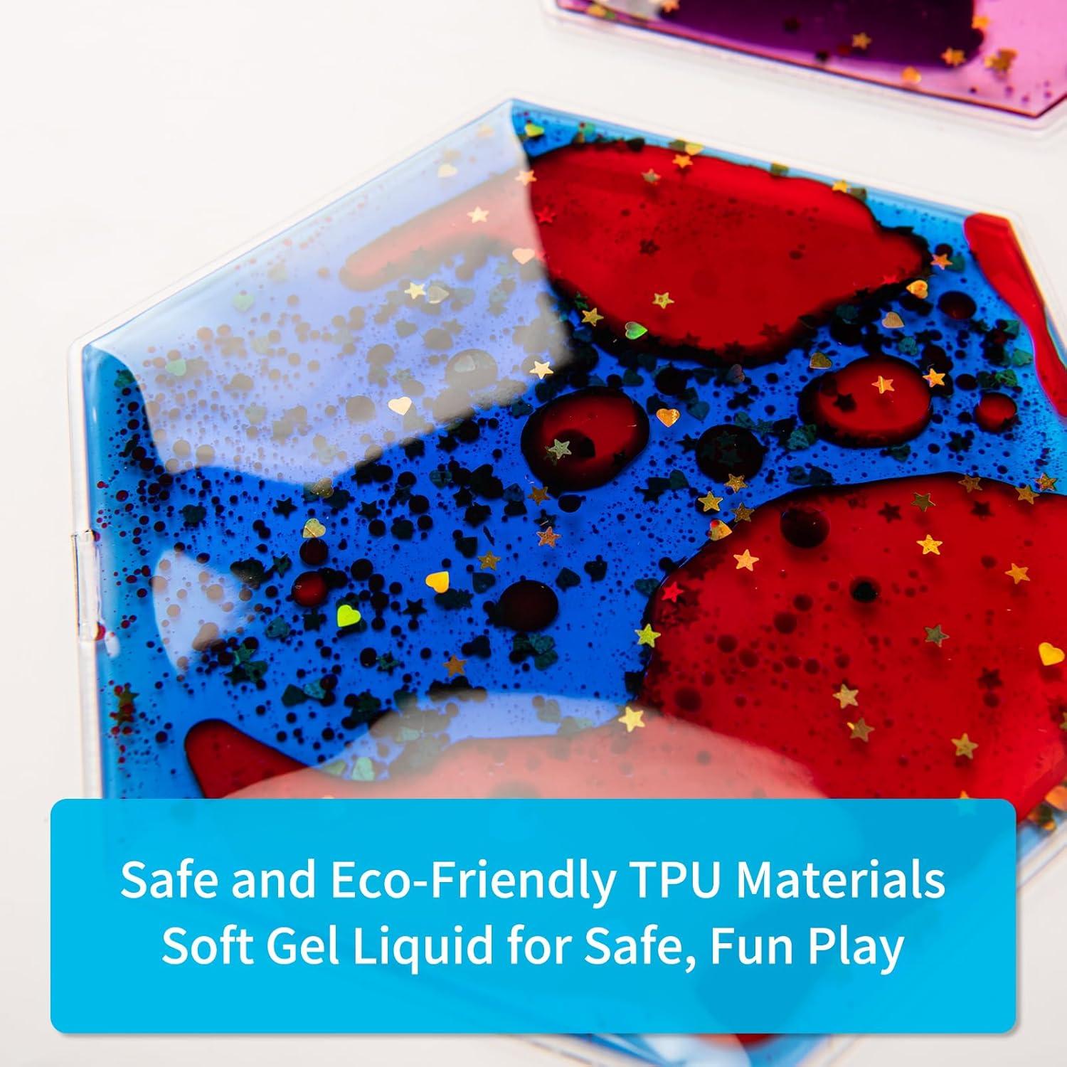 imageArt3d Hexagon Sensory Fidget Liquid Motion Tiles for Kids Toddler Teens  Interactive Soft Gel Liquid Play Mats for Home Schools Playrooms MultiPack of 3 TilesMulticoloured  Style 6