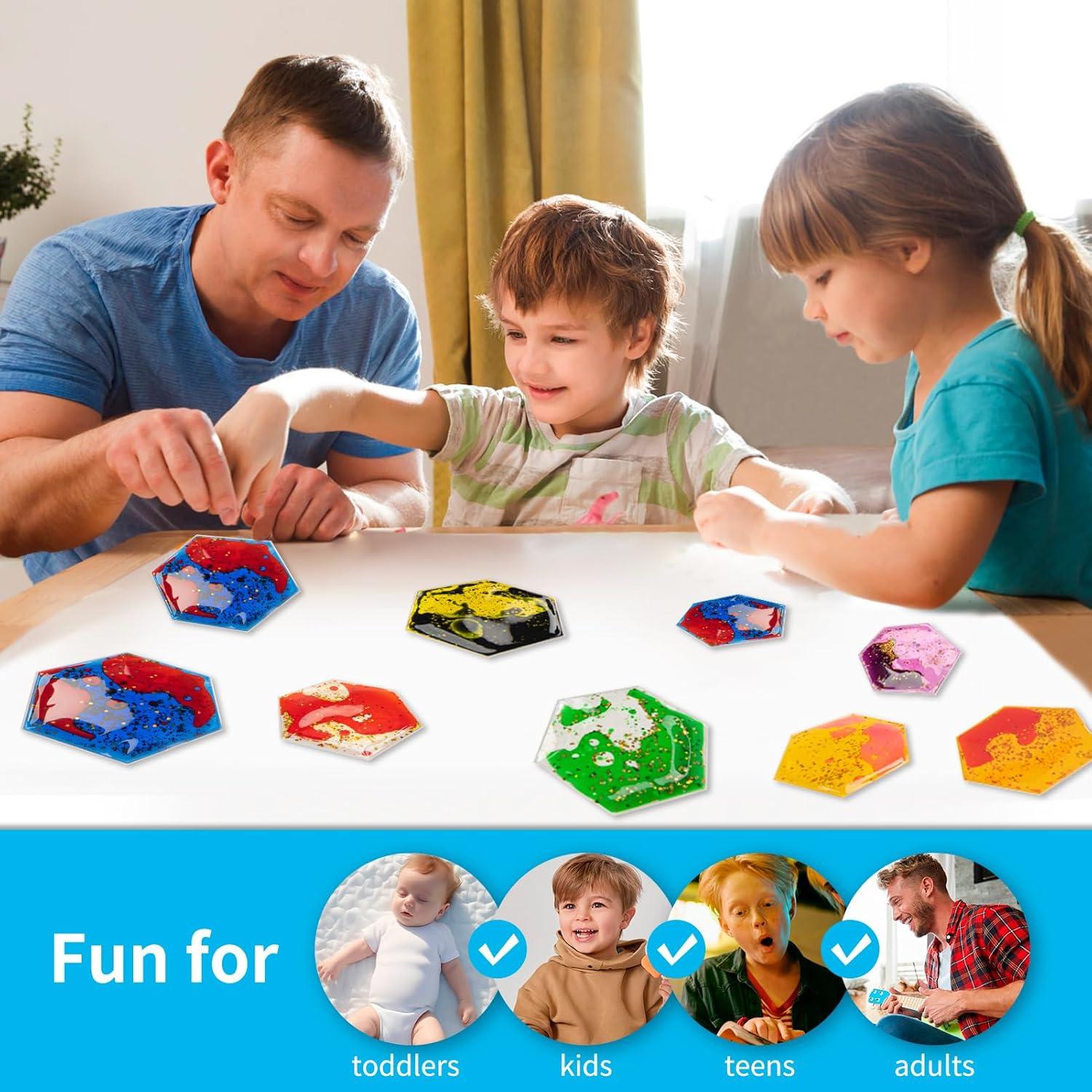 imageArt3d Hexagon Sensory Fidget Liquid Motion Tiles for Kids Toddler Teens  Interactive Soft Gel Liquid Play Mats for Home Schools Playrooms MultiPack of 3 TilesMulticoloured  Style 6