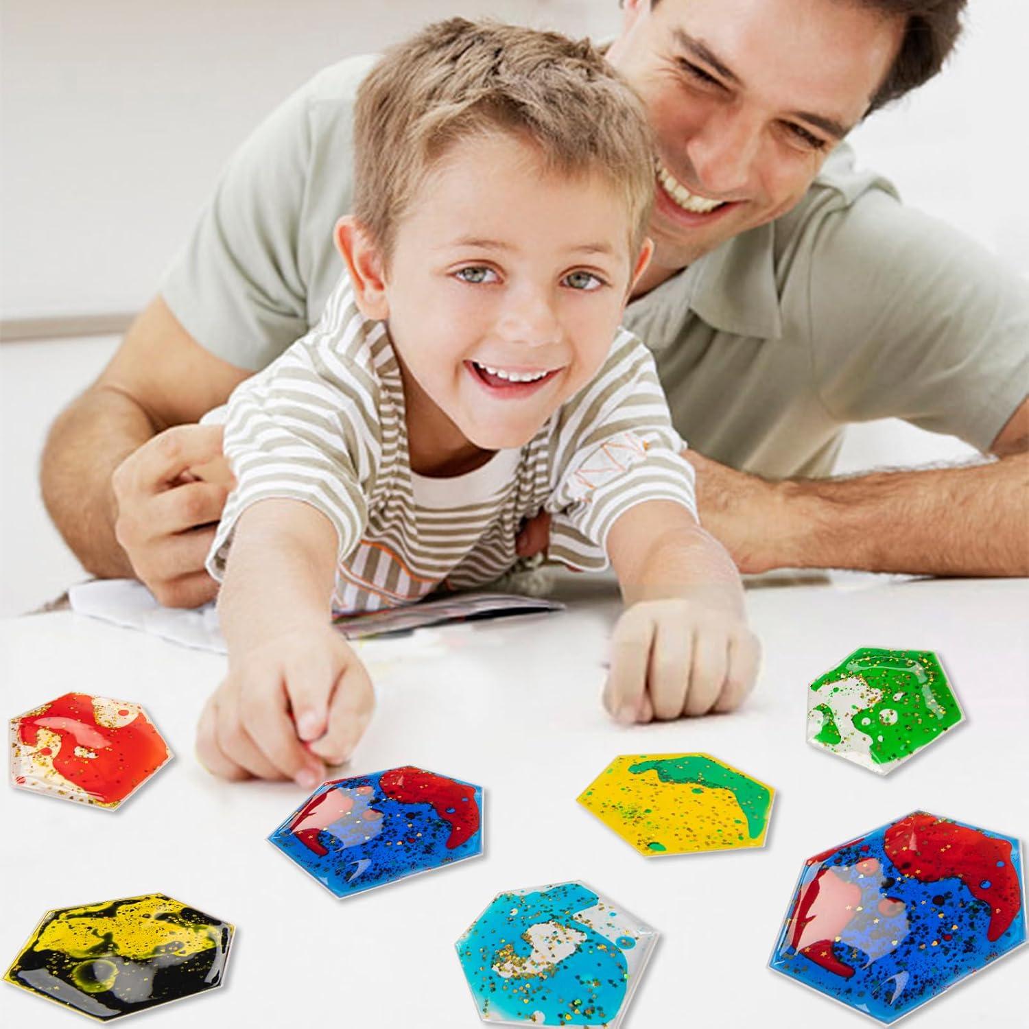 imageArt3d Hexagon Sensory Fidget Liquid Motion Tiles for Kids Toddler Teens  Interactive Soft Gel Liquid Play Mats for Home Schools Playrooms MultiPack of 3 TilesMulticoloured  Style 6