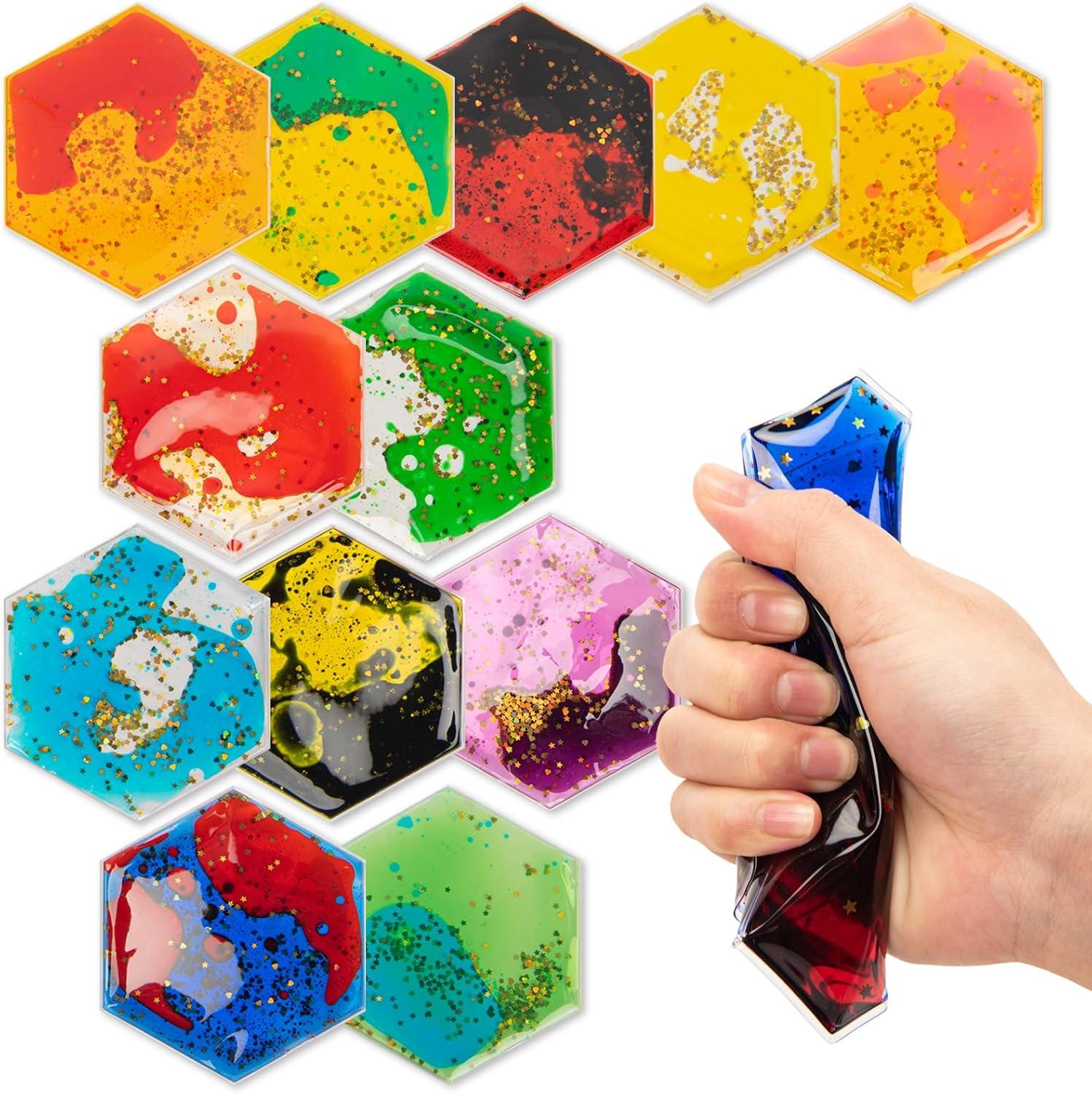 imageArt3d Hexagon Sensory Fidget Liquid Motion Tiles for Kids Toddler Teens  Interactive Soft Gel Liquid Play Mats for Home Schools Playrooms MultiPack of 3 TilesMulticoloured  Style 6