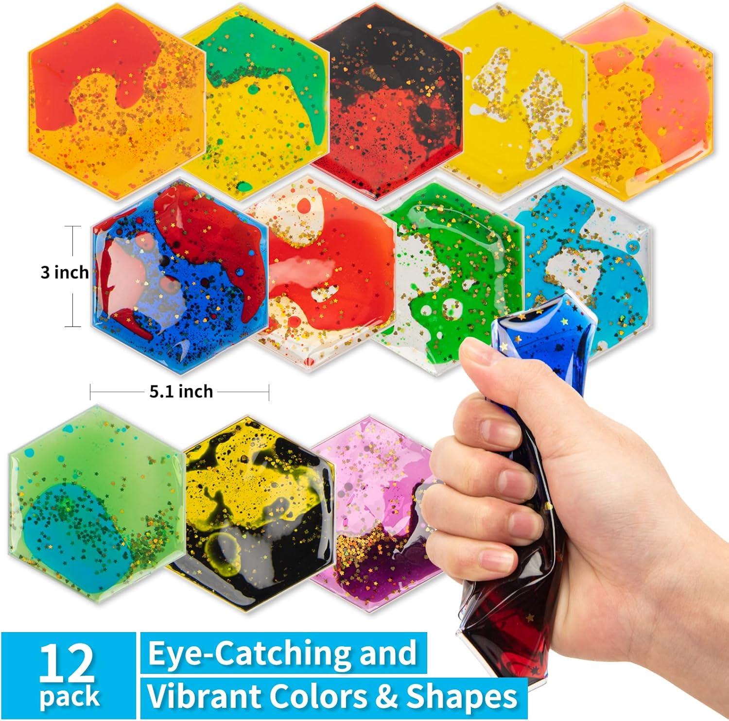 imageArt3d Hexagon Sensory Fidget Liquid Motion Tiles for Kids Toddler Teens  Interactive Soft Gel Liquid Play Mats for Home Schools Playrooms MultiPack of 3 TilesMulticoloured  Style 6