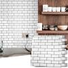 imageArt3d 10Piece Peel ampamp Stick KitchenBathroom Backsplash Tiles 12quot X 12quot Colorful Marble Tile DesignWarm White With Black Grout