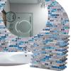 imageArt3d 4 Sq Ft Glass Backsplash Tiles 32Piece Glass Peel and Stick for Kitchen or Bathroom 3quot x 6quot Subway White Backsplash TilesBlue Marble