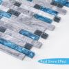 imageArt3d 4 Sq Ft Glass Backsplash Tiles 32Piece Glass Peel and Stick for Kitchen or Bathroom 3quot x 6quot Subway White Backsplash TilesBlue Marble