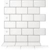imageArt3d 10Sheet Peel and Stick Backsplash 12 in x 12 in Subway 3D Wall Panels Mono White with Gray GroutMono White With Gray Grout