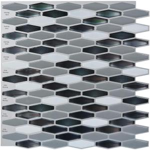 imageArt3d 10Piece Peel ampamp Stick KitchenBathroom Backsplash Tiles 12quot X 12quot Colorful Marble Tile DesignBlackWhite