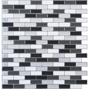 imageArt3d 10Piece Peel ampamp Stick KitchenBathroom Backsplash Tiles 12quot X 12quot Colorful Marble Tile DesignBlackwhite