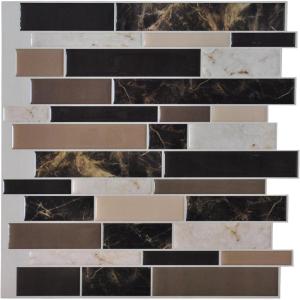 imageArt3d 10Piece Peel ampamp Stick KitchenBathroom Backsplash Tiles 12quot X 12quot Colorful Marble Tile DesignBrown