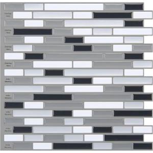 imageArt3d 10Piece Peel ampamp Stick KitchenBathroom Backsplash Tiles 12quot X 12quot Colorful Marble Tile DesignGraywhite