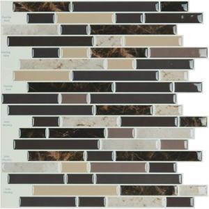 imageArt3d 10Piece Peel ampamp Stick KitchenBathroom Backsplash Tiles 12quot X 12quot Colorful Marble Tile DesignLight Brown