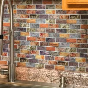 imageArt3d 10Piece Peel ampamp Stick KitchenBathroom Backsplash Tiles 12quot X 12quot Colorful Marble Tile DesignMulticolor
