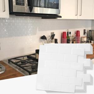 imageArt3d 10Piece Peel ampamp Stick KitchenBathroom Backsplash Tiles 12quot X 12quot Colorful Marble Tile DesignPure White