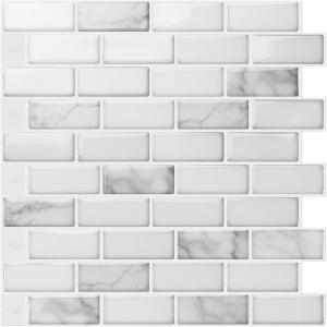 imageArt3d 10Piece Peel ampamp Stick KitchenBathroom Backsplash Tiles 12quot X 12quot Colorful Marble Tile DesignWhite Marble
