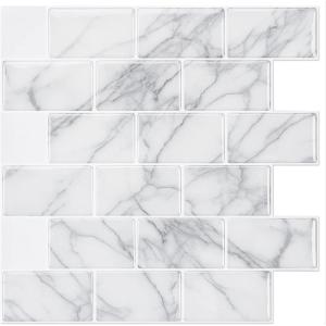 imageArt3d 10Sheet Peel and Stick Backsplash 12 in x 12 in Subway 3D Wall Panels Mono White with Gray GroutMarble