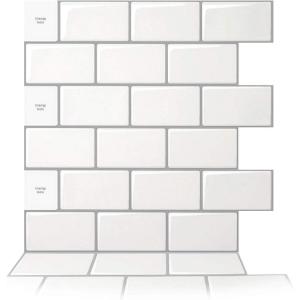imageArt3d 10Sheet Peel and Stick Backsplash 12 in x 12 in Subway 3D Wall Panels Mono White with Gray GroutMono White With Gray Grout