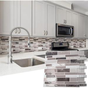 imageArt3d 10Sheet Premium SelfAdhesive Kitchen Backsplash Tiles in Marble30  30cmBrown Marble