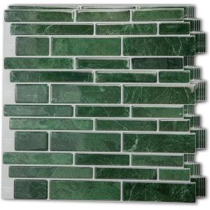 imageArt3d 10Sheet Premium Stick On Kitchen Backsplash Tiles 12quotx12quot Peel and Stick Self Adhesive Wall Tiles White Marble DesignGreen