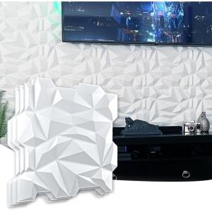 imageArt3d 197quot x 197quot Pack Of 12 Wall Panel 3D Rectangle WhiteDiamond White