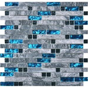 imageArt3d 4 Sq Ft Glass Backsplash Tiles 32Piece Glass Peel and Stick for Kitchen or Bathroom 3quot x 6quot Subway White Backsplash TilesBlue Marble