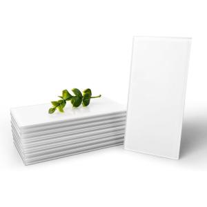 imageArt3d 4 Sq Ft Glass Backsplash Tiles 32Piece Glass Peel and Stick for Kitchen or Bathroom 3quot x 6quot Subway White Backsplash TilesWhite 32pcs
