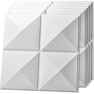 imageArt3d PVC 3D Panel for Interior Wall Decor Wavy Textured Tile 12Pack 197 x 197in WhiteSquare White