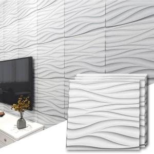 imageArt3d PVC 3D Panel for Interior Wall Decor Wavy Textured Tile 12Pack 197 x 197in WhiteWavy White