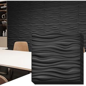 imageArt3d PVC Wave Board Textured 3D Wall Panels White 197quot x 197quot 12 PackBlack