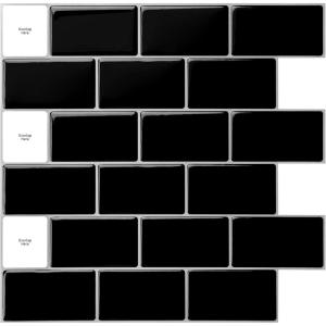 imageArt3d Premium 10Sheet Peel and Stick Tile Backsplash  12quotx12quot for Kitchen  Bright WhiteBlack