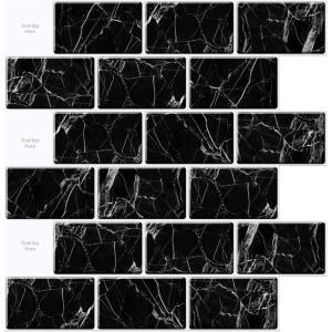 imageArt3d Premium 10Sheet Peel and Stick Tile Backsplash  12quotx12quot for Kitchen  Bright WhiteBlack Marble