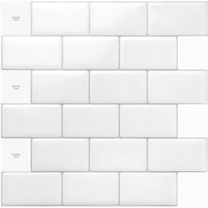 imageArt3d Premium 10Sheet Peel and Stick Tile Backsplash  12quotx12quot for Kitchen  Bright WhiteBright White