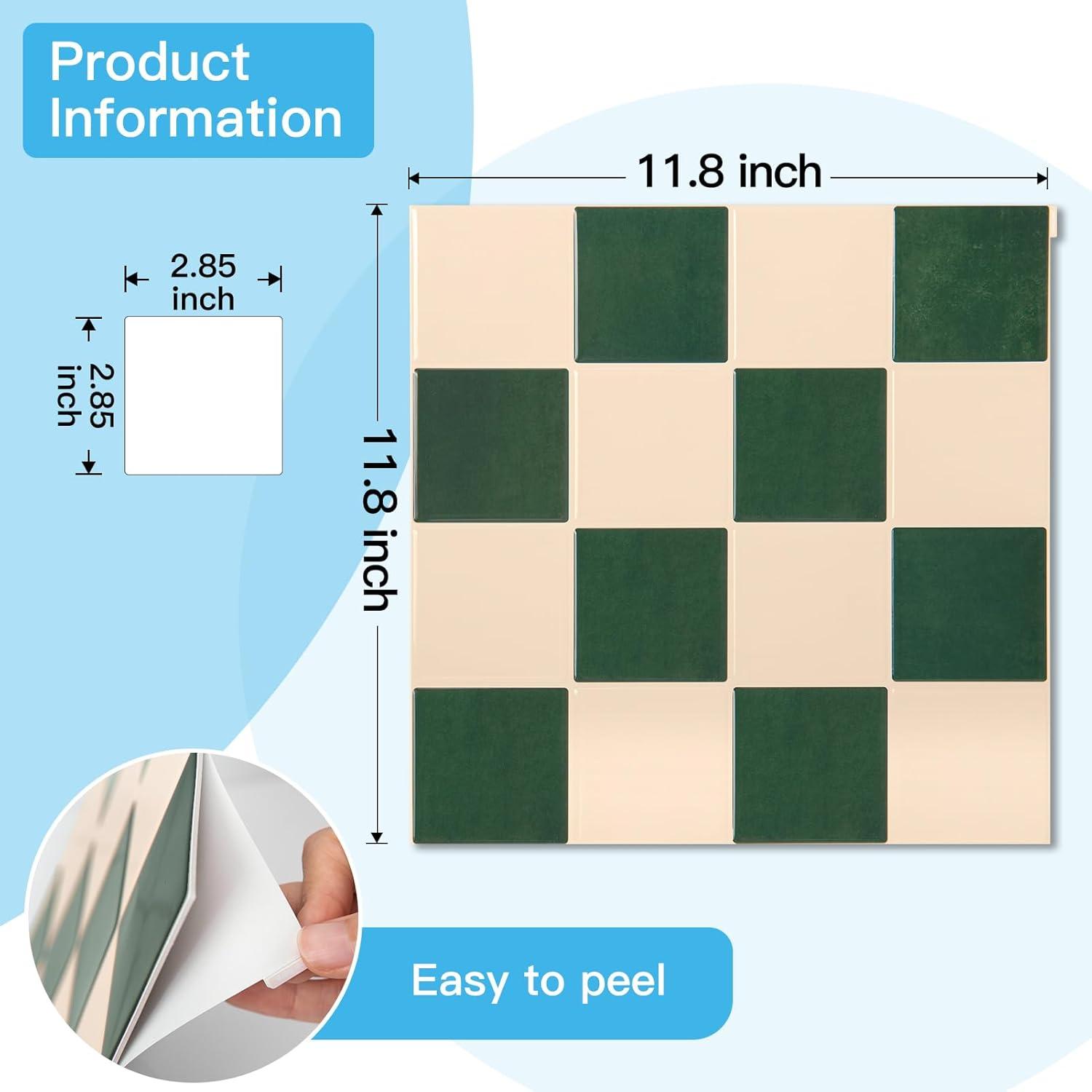 imageArt3d 10Pack HeavyDuty Peel and Stick Backsplash 12x12 Inch SelfAdhesive Wall Tile Stick on Kitchen Countertop Beige and WhiteDarkgreen and Warm White
