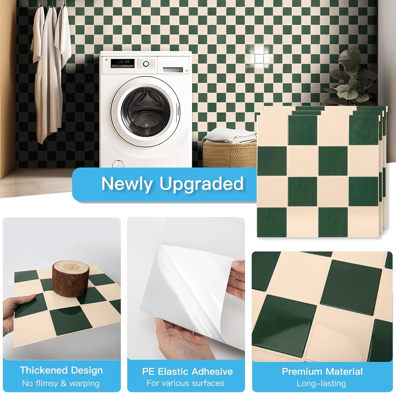 imageArt3d 10Pack HeavyDuty Peel and Stick Backsplash 12x12 Inch SelfAdhesive Wall Tile Stick on Kitchen Countertop Beige and WhiteDarkgreen and Warm White
