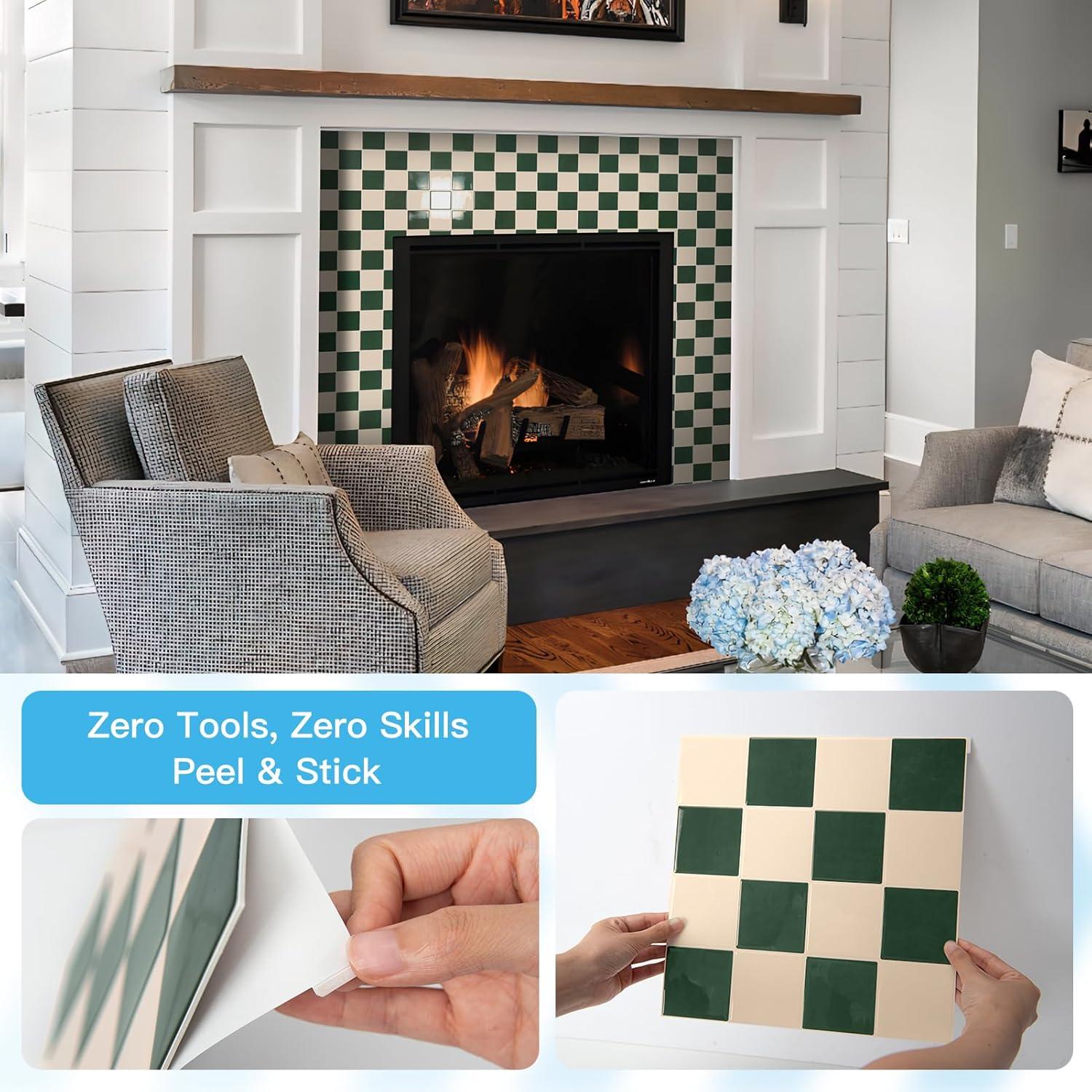 imageArt3d 10Pack HeavyDuty Peel and Stick Backsplash 12x12 Inch SelfAdhesive Wall Tile Stick on Kitchen Countertop Beige and WhiteDarkgreen and Warm White