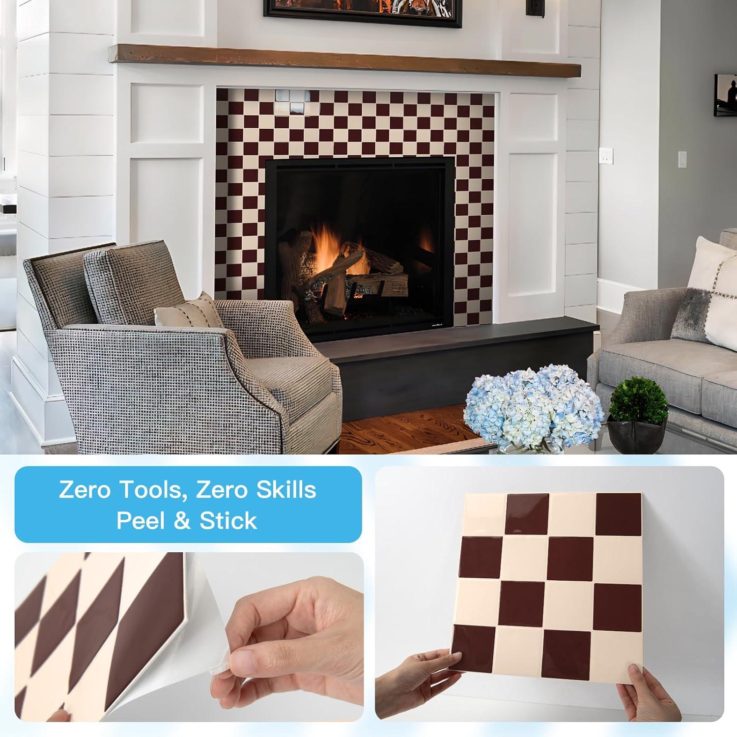 imageArt3d 10Pack HeavyDuty Peel and Stick Backsplash 12x12 Inch SelfAdhesive Wall Tile Stick on Kitchen Countertop Beige and WhiteRedbrown and Warm White
