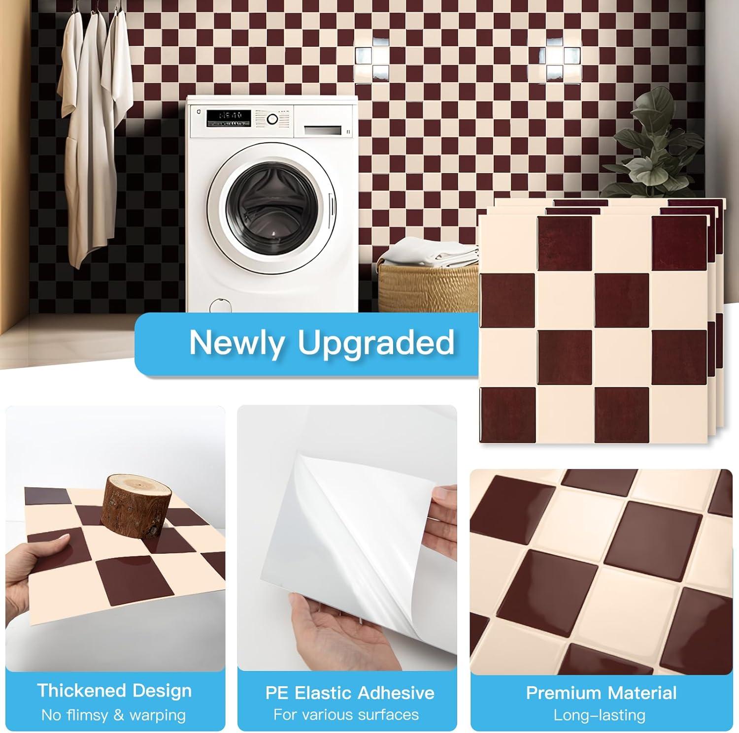 imageArt3d 10Pack HeavyDuty Peel and Stick Backsplash 12x12 Inch SelfAdhesive Wall Tile Stick on Kitchen Countertop Beige and WhiteRedbrown and Warm White