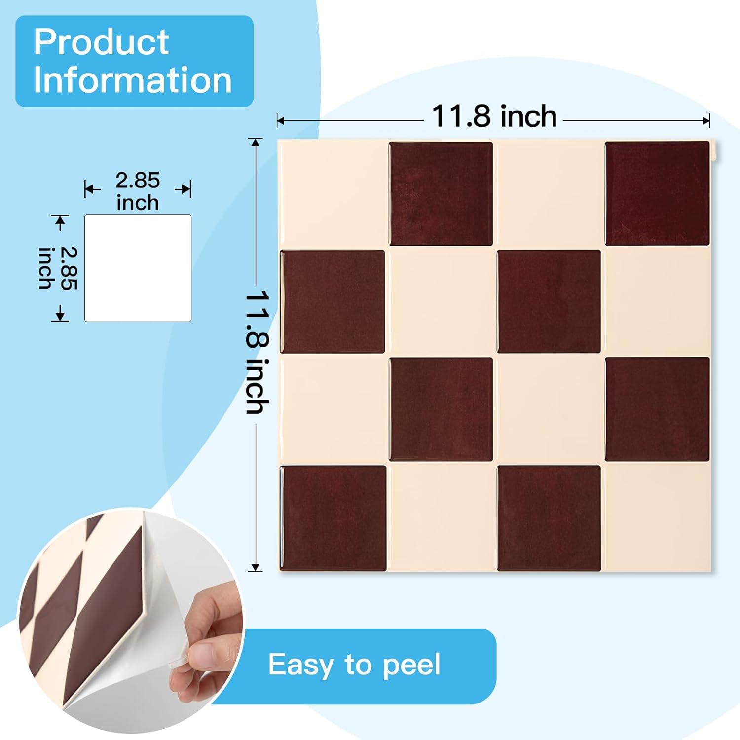 imageArt3d 10Pack HeavyDuty Peel and Stick Backsplash 12x12 Inch SelfAdhesive Wall Tile Stick on Kitchen Countertop Beige and WhiteRedbrown and Warm White