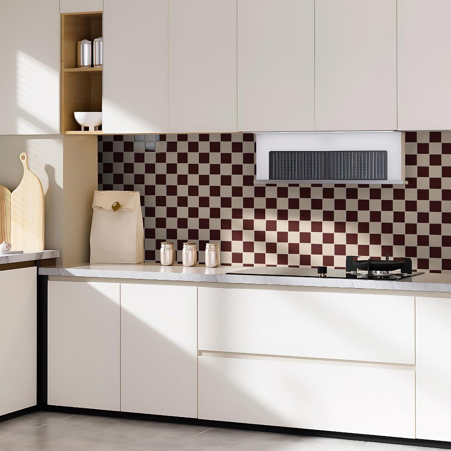 imageArt3d 10Pack HeavyDuty Peel and Stick Backsplash 12x12 Inch SelfAdhesive Wall Tile Stick on Kitchen Countertop Beige and WhiteRedbrown and Warm White