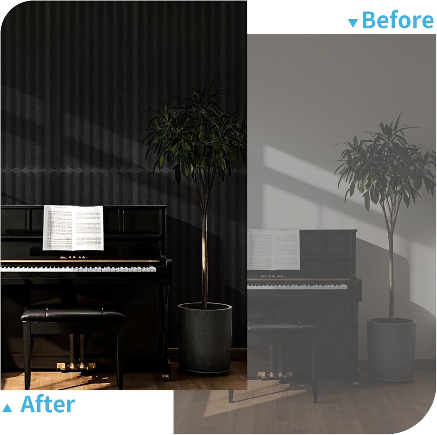 imageArt3d 10Pack Peel and Stick Acoustic Panels with Acrylic Tape  12 x 48 inches Self Adhesive Sound Absorbing Polyester Wall Panels for Home Office Studio BlackBlackpolyester