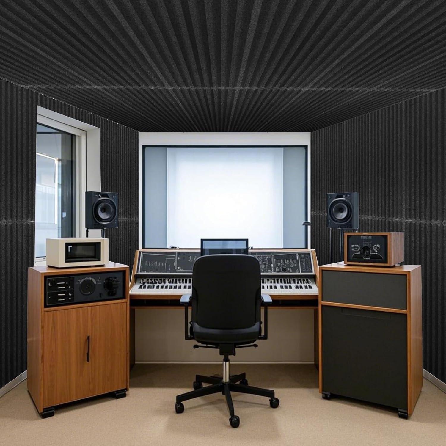 imageArt3d 10Pack Peel and Stick Acoustic Panels with Acrylic Tape  12 x 48 inches Self Adhesive Sound Absorbing Polyester Wall Panels for Home Office Studio BlackBlackpolyester