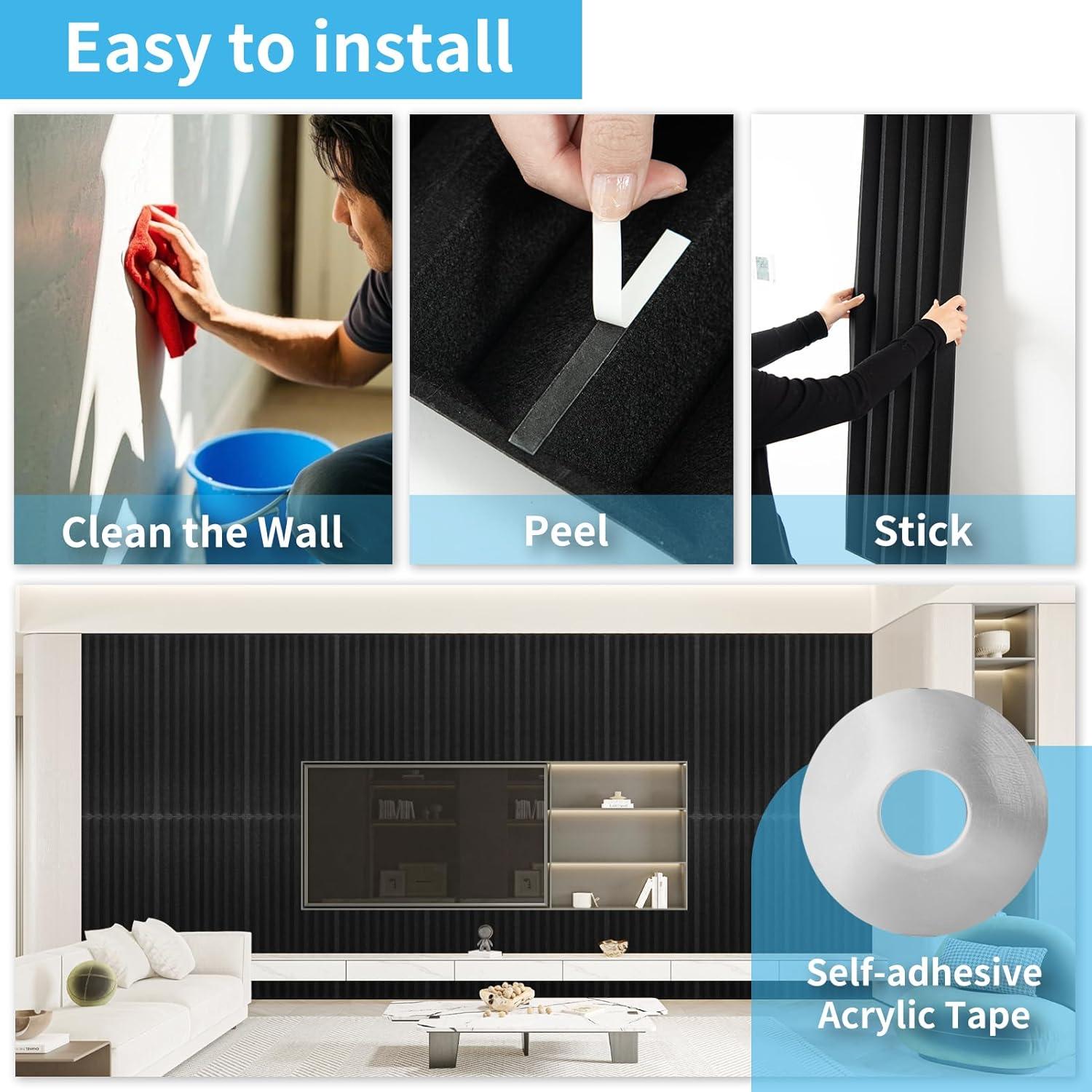 imageArt3d 10Pack Peel and Stick Acoustic Panels with Acrylic Tape  12 x 48 inches Self Adhesive Sound Absorbing Polyester Wall Panels for Home Office Studio BlackBlackpolyester