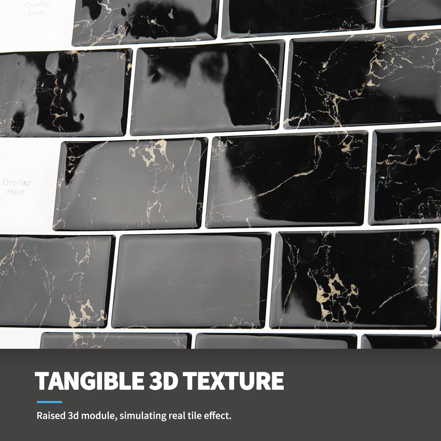 imageArt3d 10Sheet Backsplash Tile for Kitchen Peel and Stick 12quotx12quot Stick on Subway Tiles for Kitchen Bathroom Back Splashes WhiteBlack GroutBlack Marble