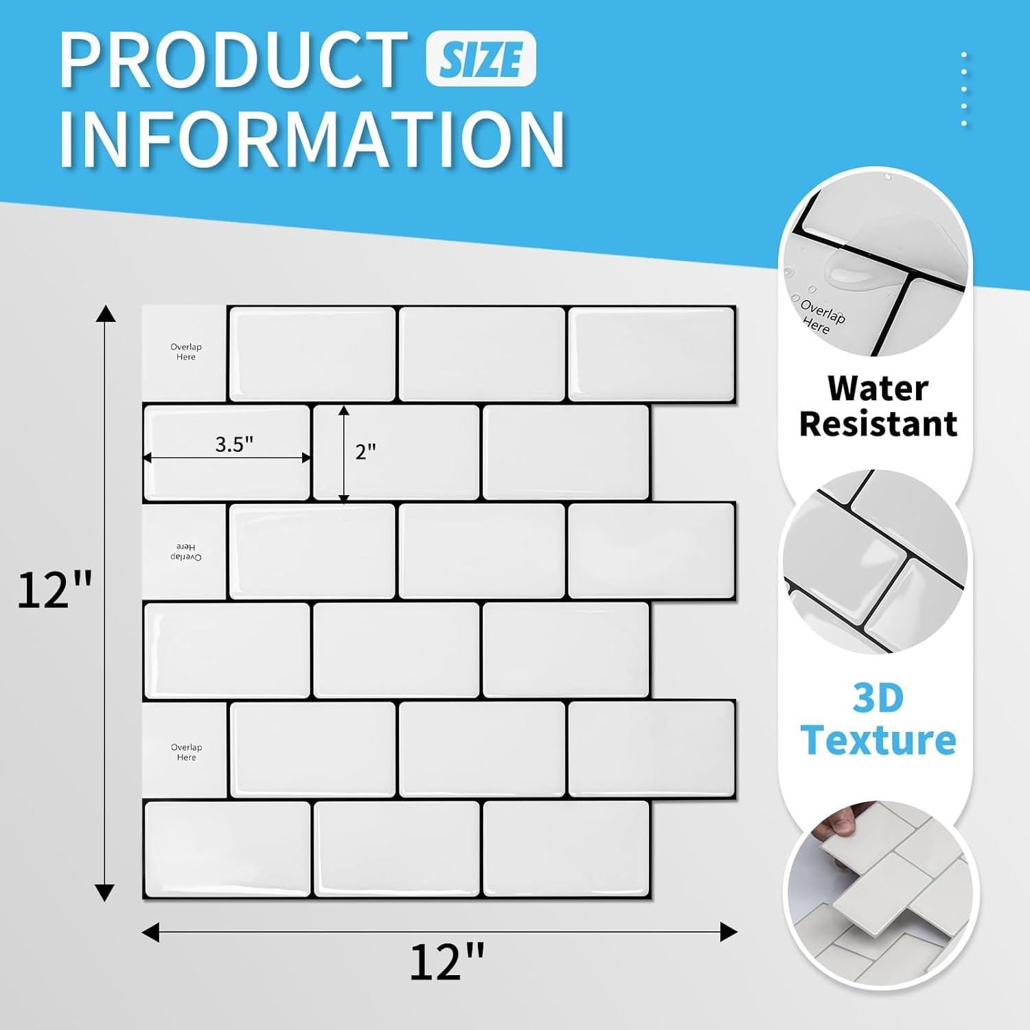 imageArt3d 10Sheet Backsplash Tile for Kitchen Peel and Stick 12quotx12quot Stick on Subway Tiles for Kitchen Bathroom Back Splashes WhiteBlack GroutWhiteblack Grout