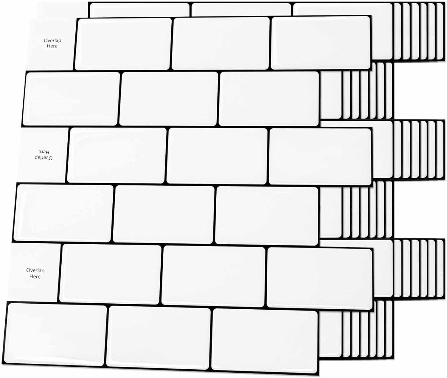 imageArt3d 10Sheet Backsplash Tile for Kitchen Peel and Stick 12quotx12quot Stick on Subway Tiles for Kitchen Bathroom Back Splashes WhiteBlack GroutWhiteblack Grout