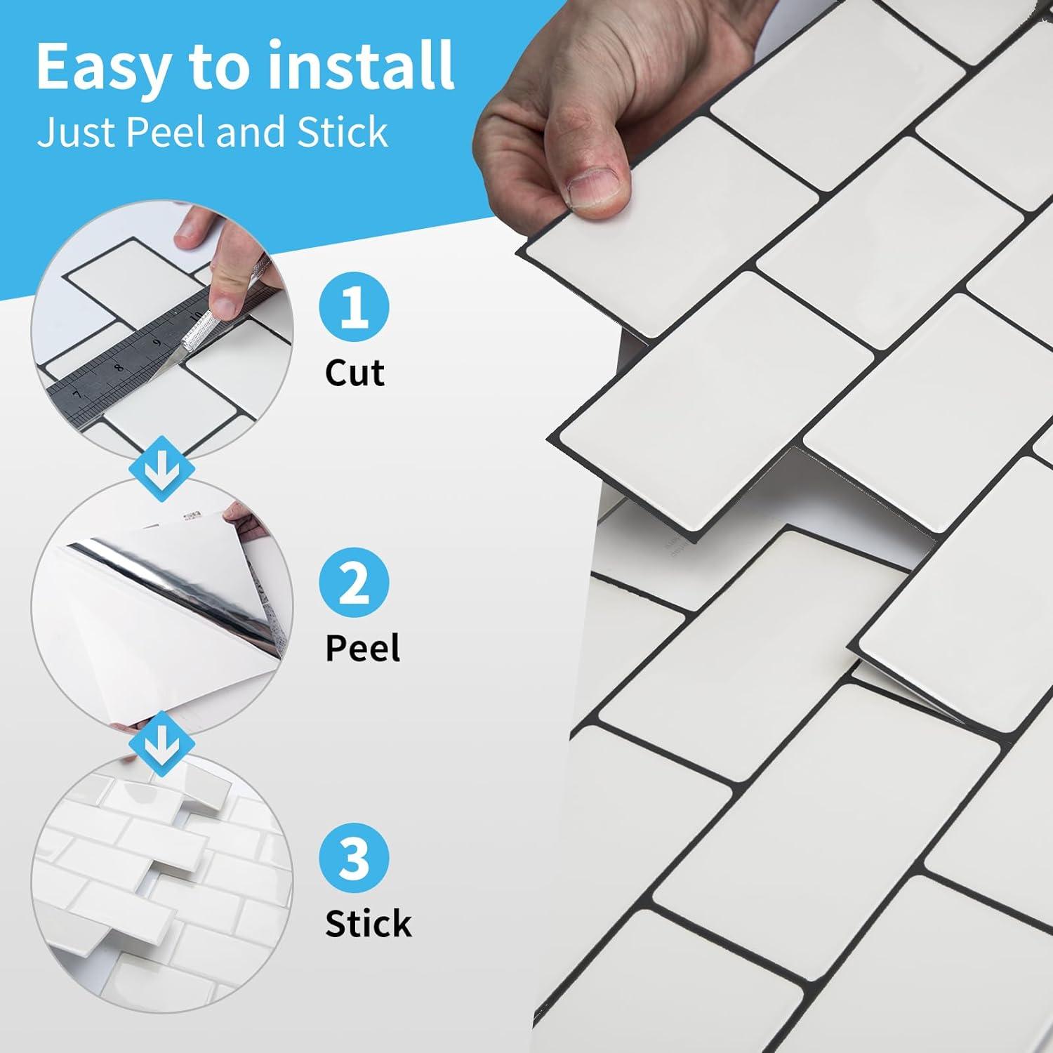 imageArt3d 10Sheet Backsplash Tile for Kitchen Peel and Stick 12quotx12quot Stick on Subway Tiles for Kitchen Bathroom Back Splashes WhiteBlack GroutWhiteblack Grout