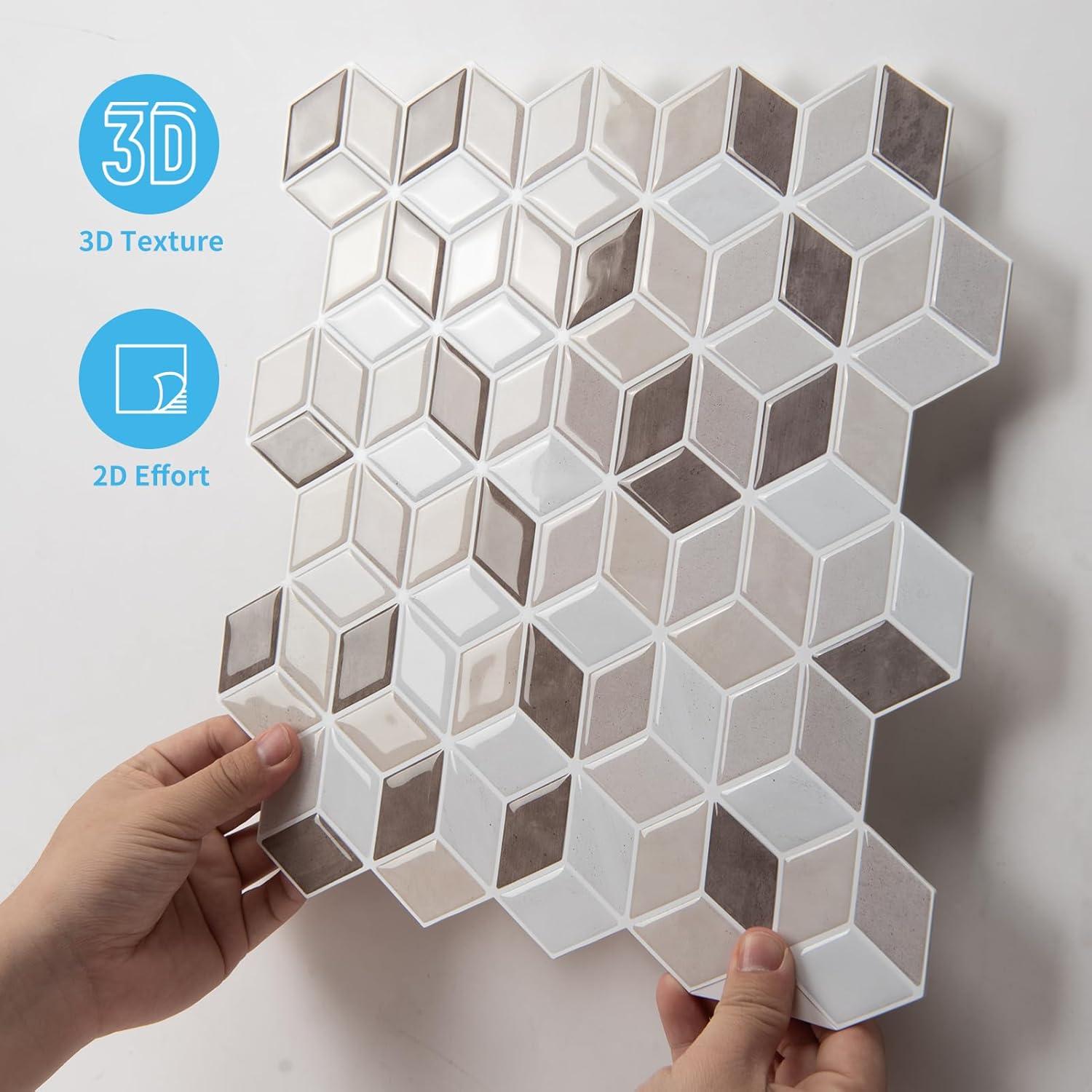 imageArt3d 10Sheet Peel and Stick Backsplash Tiles 12x12 Inch SelfAdhesive 3D Wall Tiles for Kitchen Bathroom Countertop  Thickened Waterproof Design Light BrownLight Brown