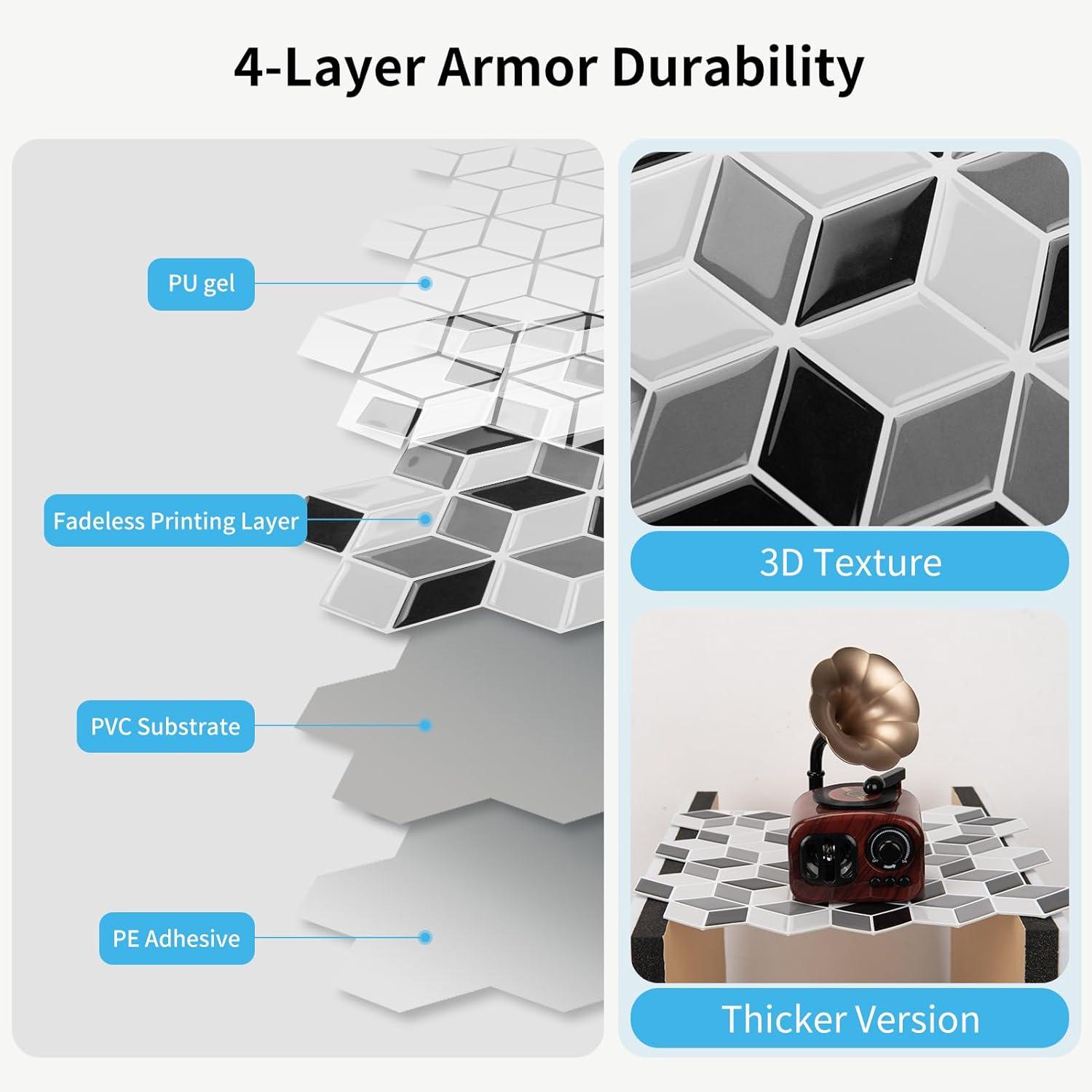 imageArt3d 10Sheet Peel and Stick Backsplash Tiles 12x12 Inch SelfAdhesive 3D Wall Tiles for Kitchen Bathroom Countertop  Thickened Waterproof Design Light BrownWhiteBlack